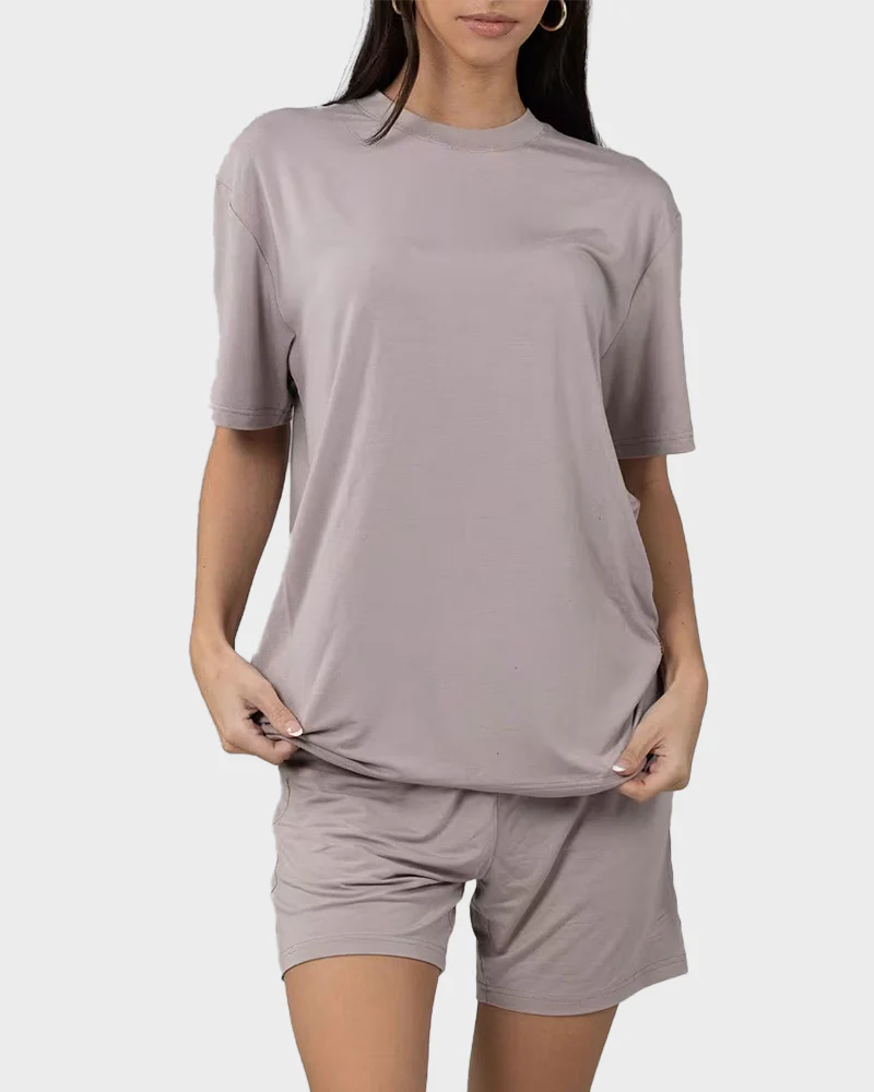 Ultra-Soft Oversized Lounge Tee & Shorts Set with Pockets - Image 8