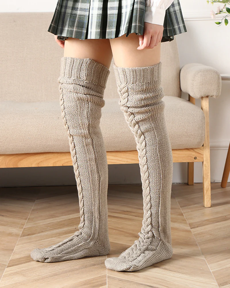 Warm Cable Knit Over-Knee Socks - Image 12