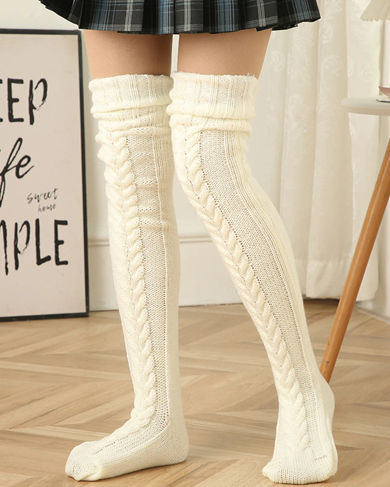 Warm Cable Knit Over-Knee Socks - Image 6