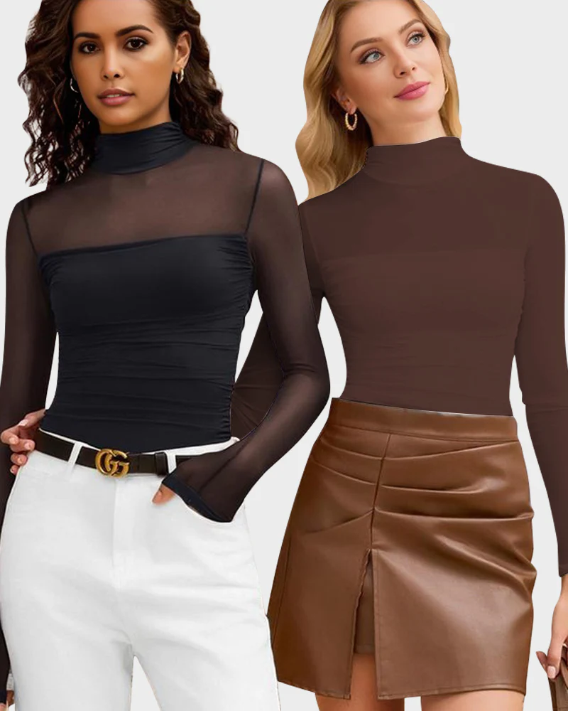 Women Long Sleeve Bodysuit Turtle Neck Shapewear - Image 10