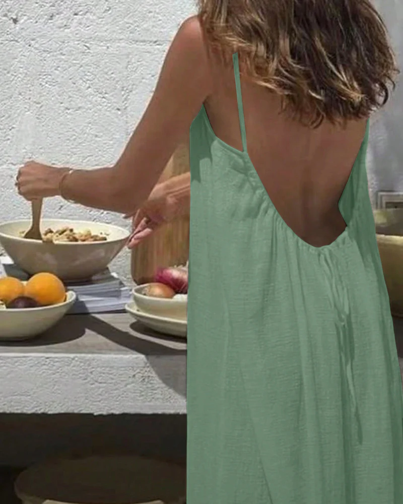 Women's Solid Color Backless Cami Dress - Image 20