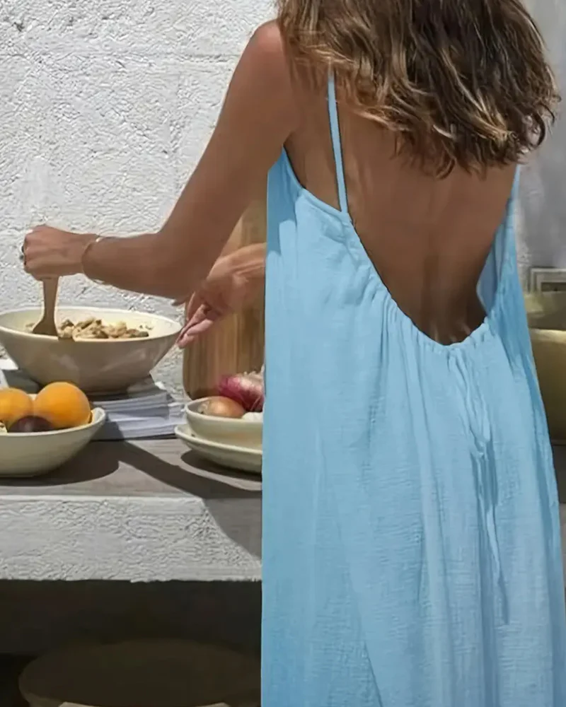Women's Solid Color Backless Cami Dress - Image 23
