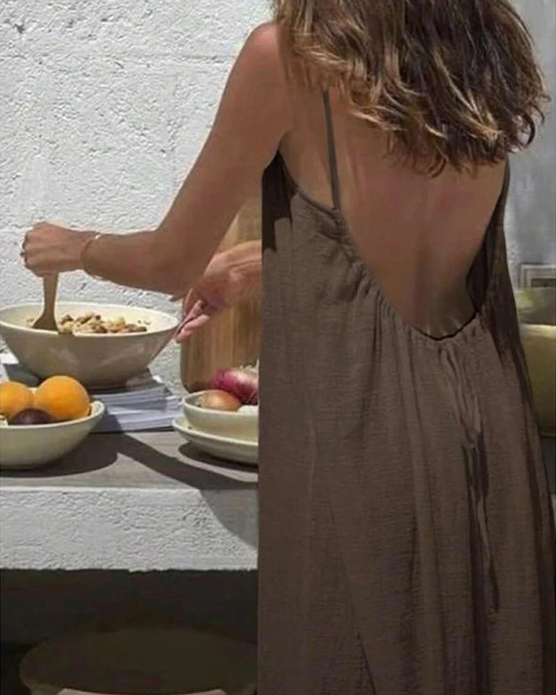 Women's Solid Color Backless Cami Dress - Image 8